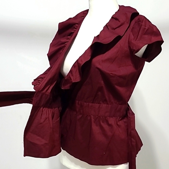 LOFT RUFFLED WINE COLOR Wrap Blouse - Picture 8 of 10